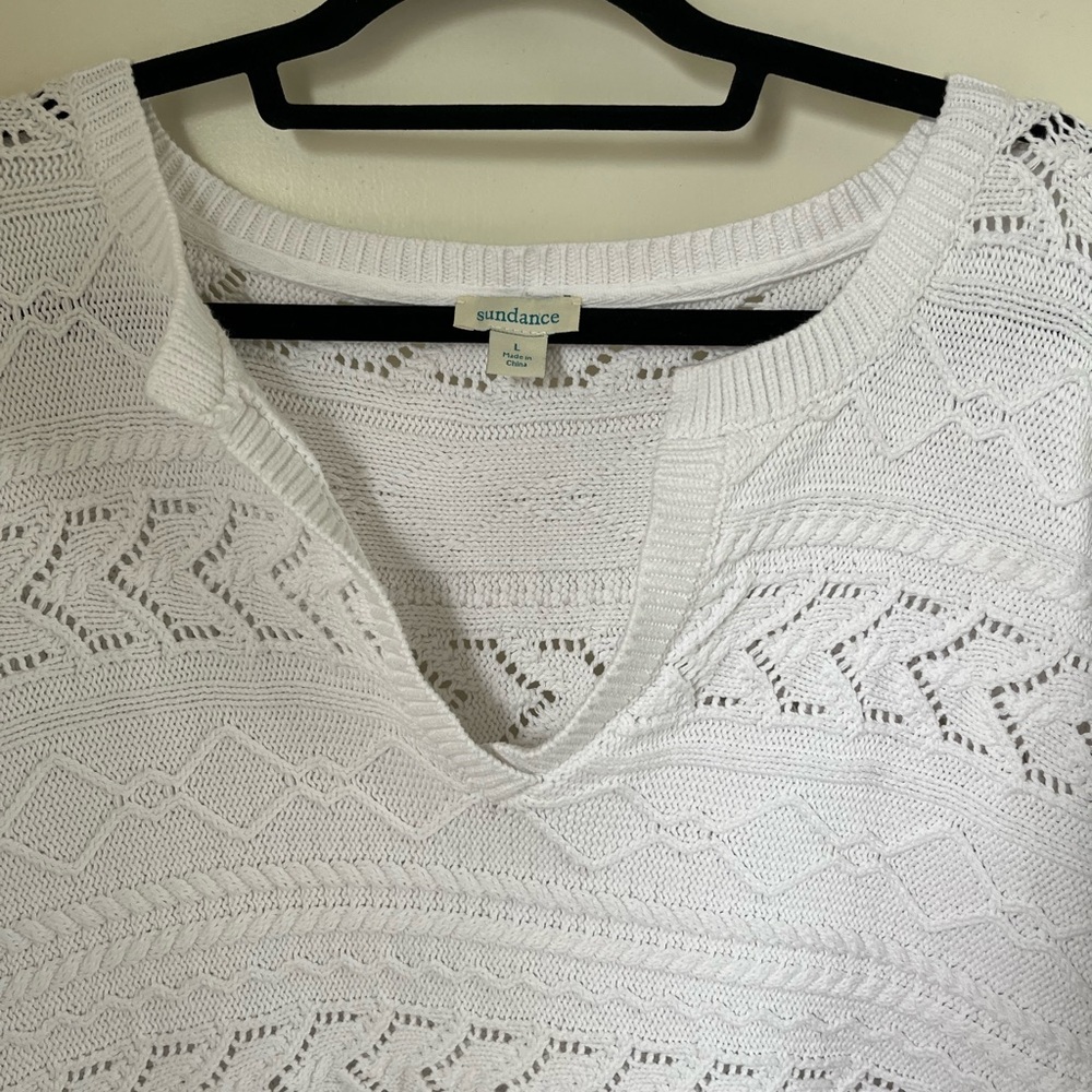 Sundance Woman’s “Rita” 100% Cotton Sweater White Cable Knit Sweater Size Large - Picture 3 of 6